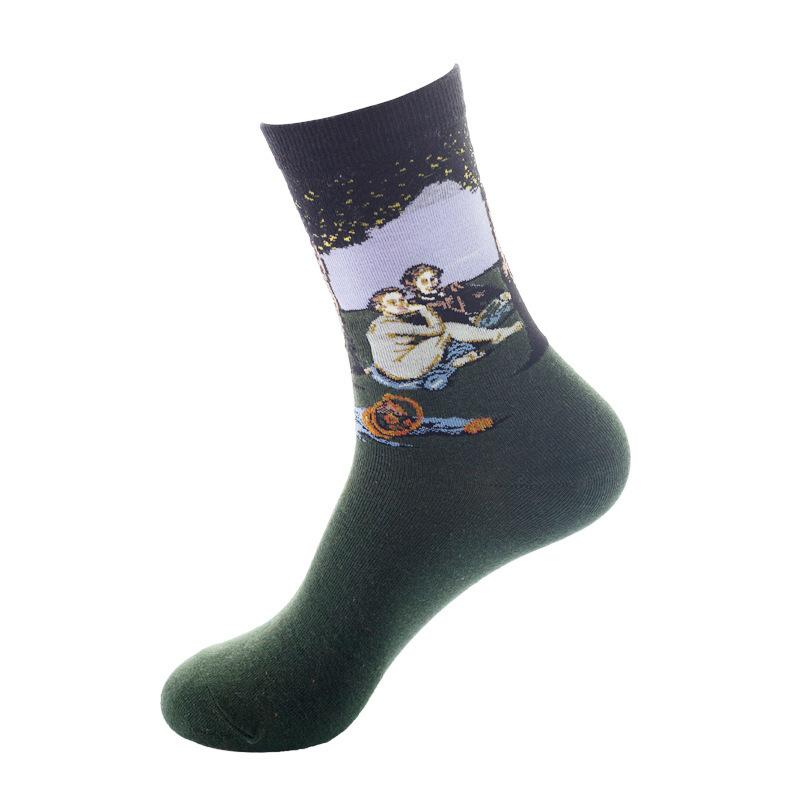 Oil painting medium tube socks European and American adult socks Women's trend stockings Men's autumn and winter cotton socks