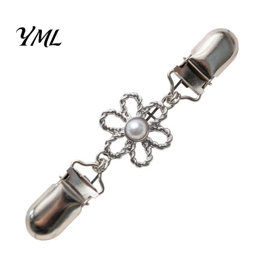Pearl Embellished Dress Clip Vintage Sweater Clips for Women Girls, Retro Faux Pearl/Floral Cardigan Clips, Elegant Collar No Sew Waist Adjuster