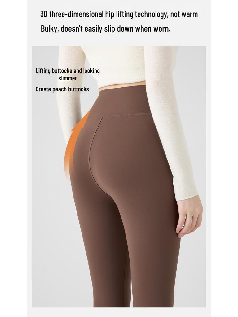 Women's High-Waist Matte Shark Yoga Leggings - Plus Velvet, Slimming, Brushed for Autumn/Winter 2025