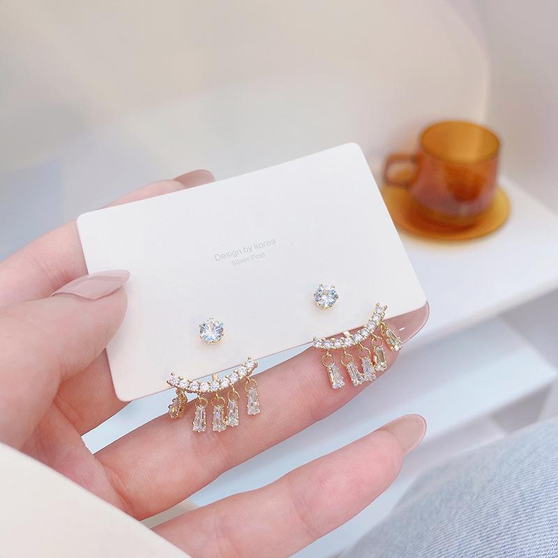 New Design Fashion Jewelry Exquisite Shiny 14K Real Gold Plating Tassel Zircon Earrings Elegant Women's Wedding Party Earrings
