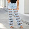 Women's Casual Fashion Hollow Out Denim Jeans Long Pants with High Waist and Straight Leg Cut for Everyday Wear and Street Style