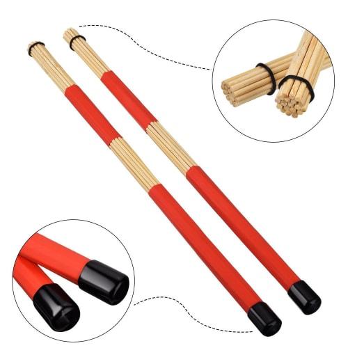 Vaorwne 1 Pair of Drum Brushes, Retractable Wire Brushes, Drumstick Brushes + 1 Pair of Rod Drum Brush Sticks, Drumstick Set