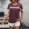 New Spring Summer Women's Crew Neck Short Sleeve T-Shirt Lace Patchwork Casual Top for Women Crossborder European American Style