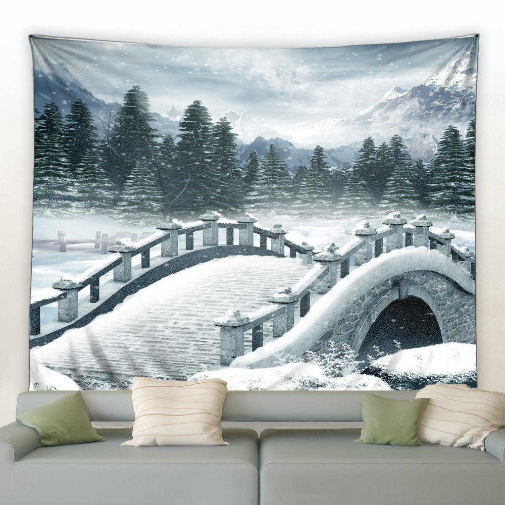 Weiße Schneeflocke Weihnachtsbaum Kiefer Wandbehang Decke Wohnzimmer Schlafzimmer Studentenwohnheim Dekoration Vorhang Waldlandschaft Wandteppich