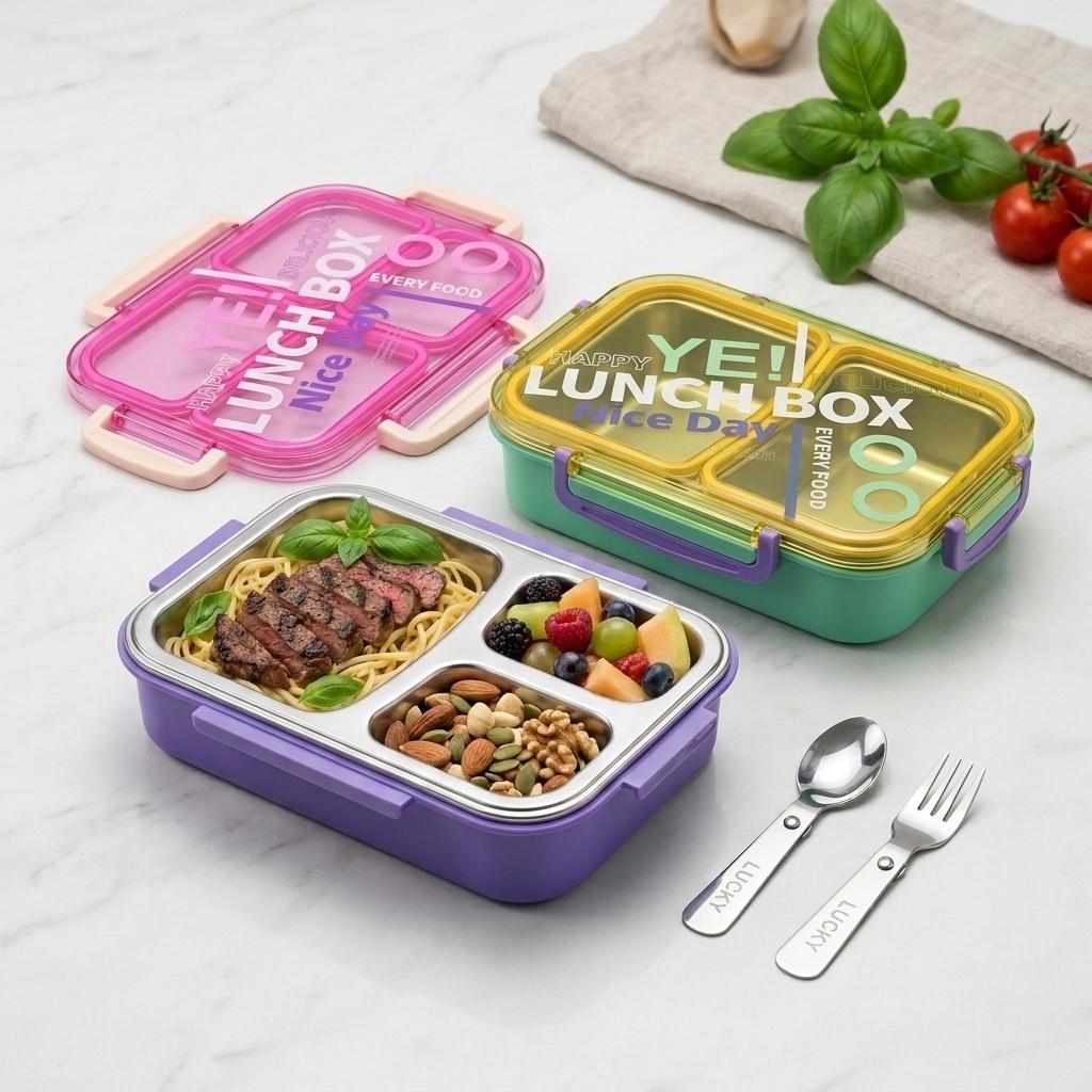 Microwavable 304 Stainless Steel Bento Box 2/3 Compartment Lunch Box Leakproof Food Storage Container With Lid For Kids School