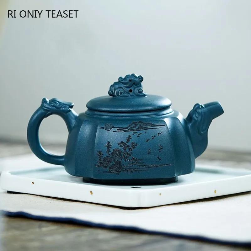 280ml Authentic Yixing Purple Clay Teapots Handmade Filter Beauty Tea Pot Raw Ore Azure Mud Zisha Kettle Customized Tea Set