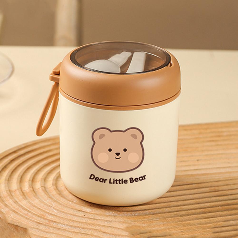 Stainless Steel Lunch Bento Box with Foldable Spoon Handle Cute Bear Thermal Cup Kitchen Tableware for Hot Or Cold Food