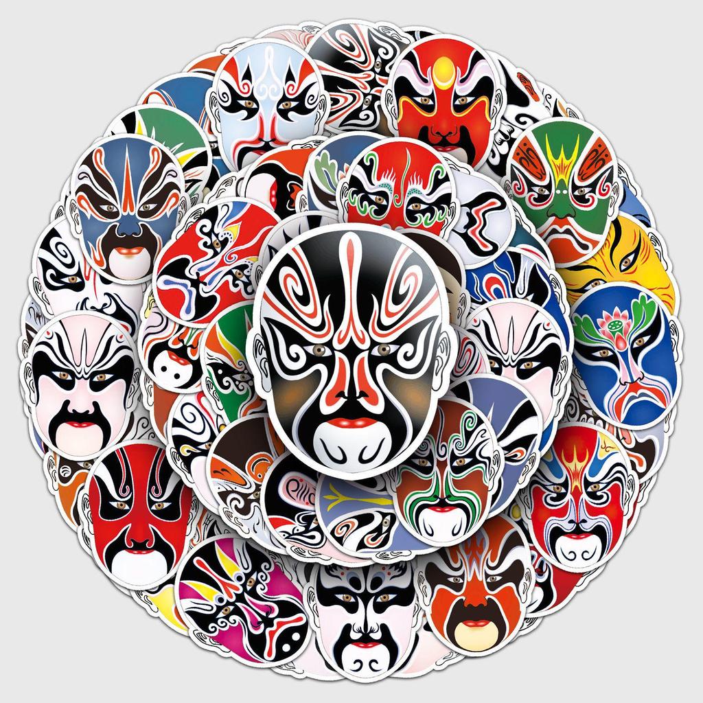 60 Pcs Peking Opera Style Face Painting Stickers for Thermos, Phones, and Planners - Creative Chinese Graffiti Decor