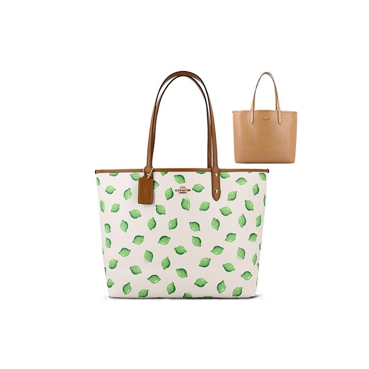 

New COACH City Leather Tote Bag Shopping Bag Handbag Shoulder Bag Women s White Brown 2782-IMR8X 33.0*16.0*29.0CM