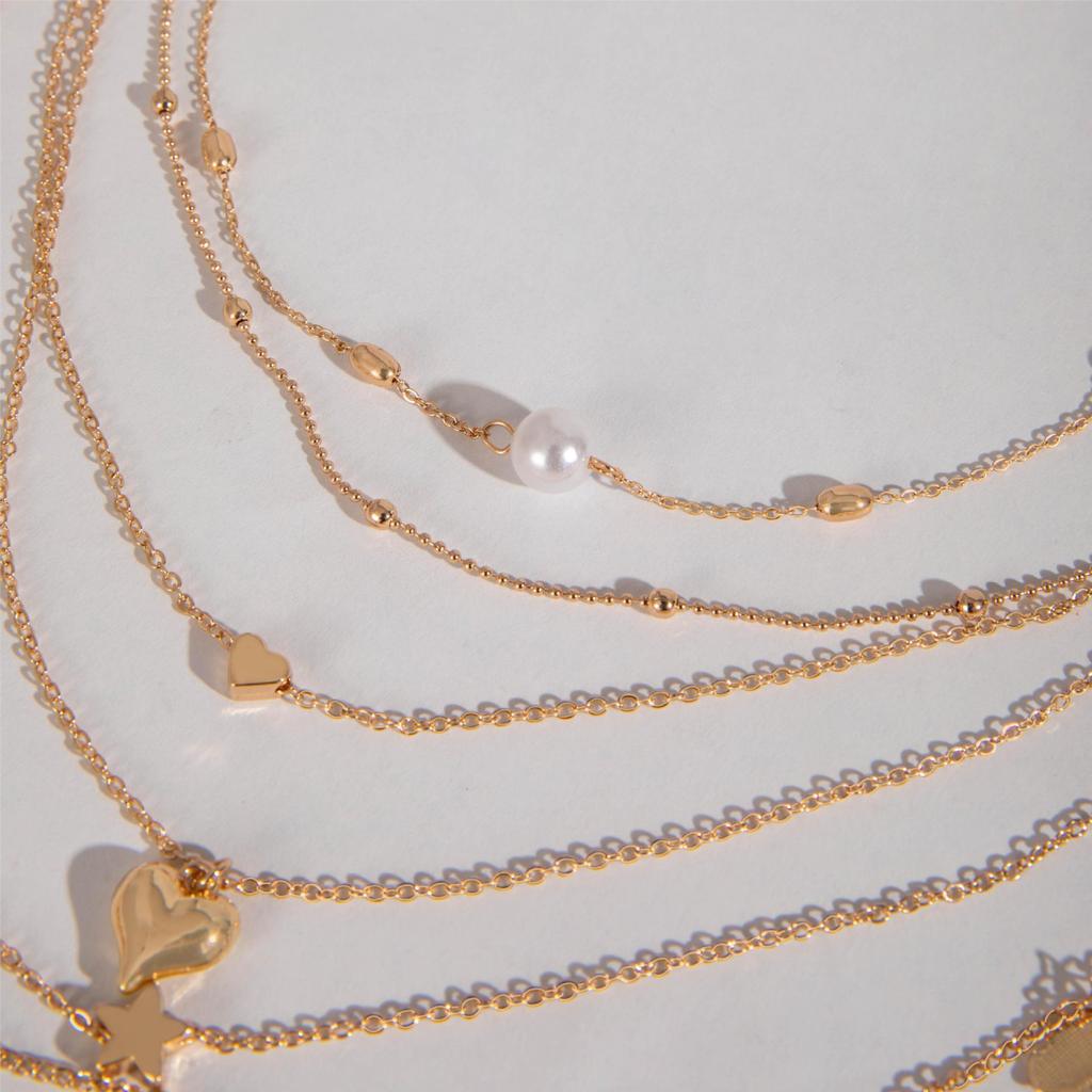 Accessories, Creative Retro Multi-layer Butterfly Fringed Pendant Necklace, Moon Peach Heart Stacked Collarbone Chain