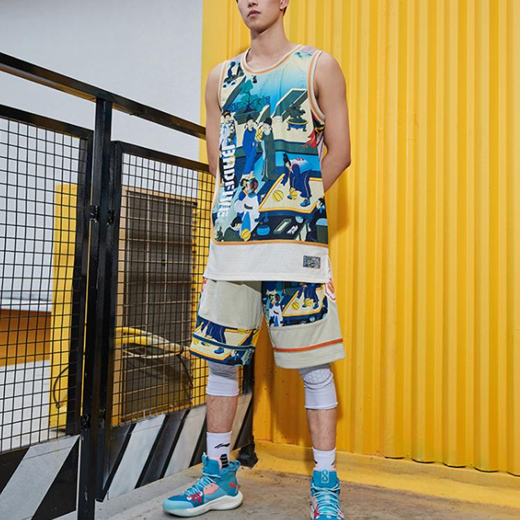 Li-Ning Changan Youth Printed Loose Basketball Vest Men Tops Yellow Gray AAYQ513-2