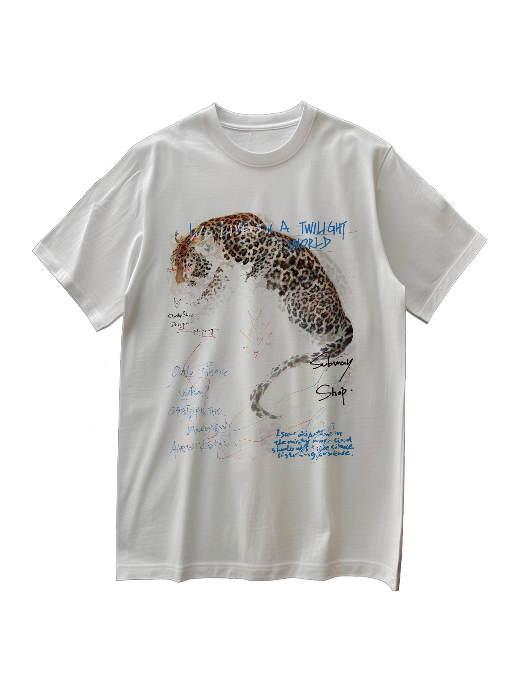 

26ss Leopard Offers Pure Cotton Shortsleeved Casual Versatile Roundneck Tops for Both Men and Women 4XL