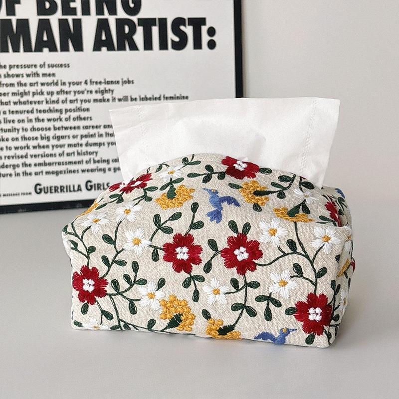 Desktop Paper Storage Bags Embroidered Paper Towel Set Home Bedroom Living Room Advanced Sense Paper Towel Box Cotton Bag