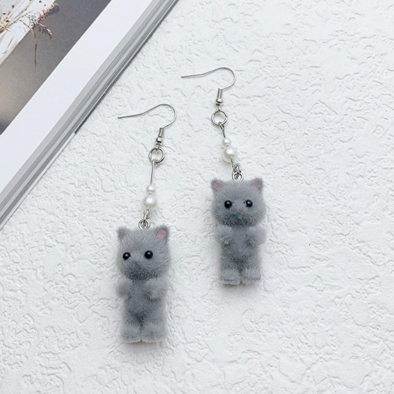 Unique Flocking Animal Earrings Cartoon Cats Shaped Ear Rings Ornament Women Girls Accessory Stylish Party Accessories