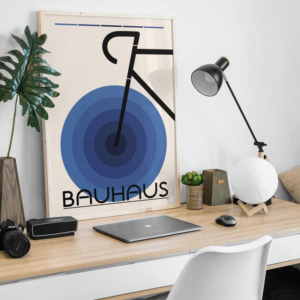 Retro Bauhaus Bicycle Geometric Shape Line Wall Art Prints Canvas Painting Poster Picture for Living Room Waterproof Home Decor
