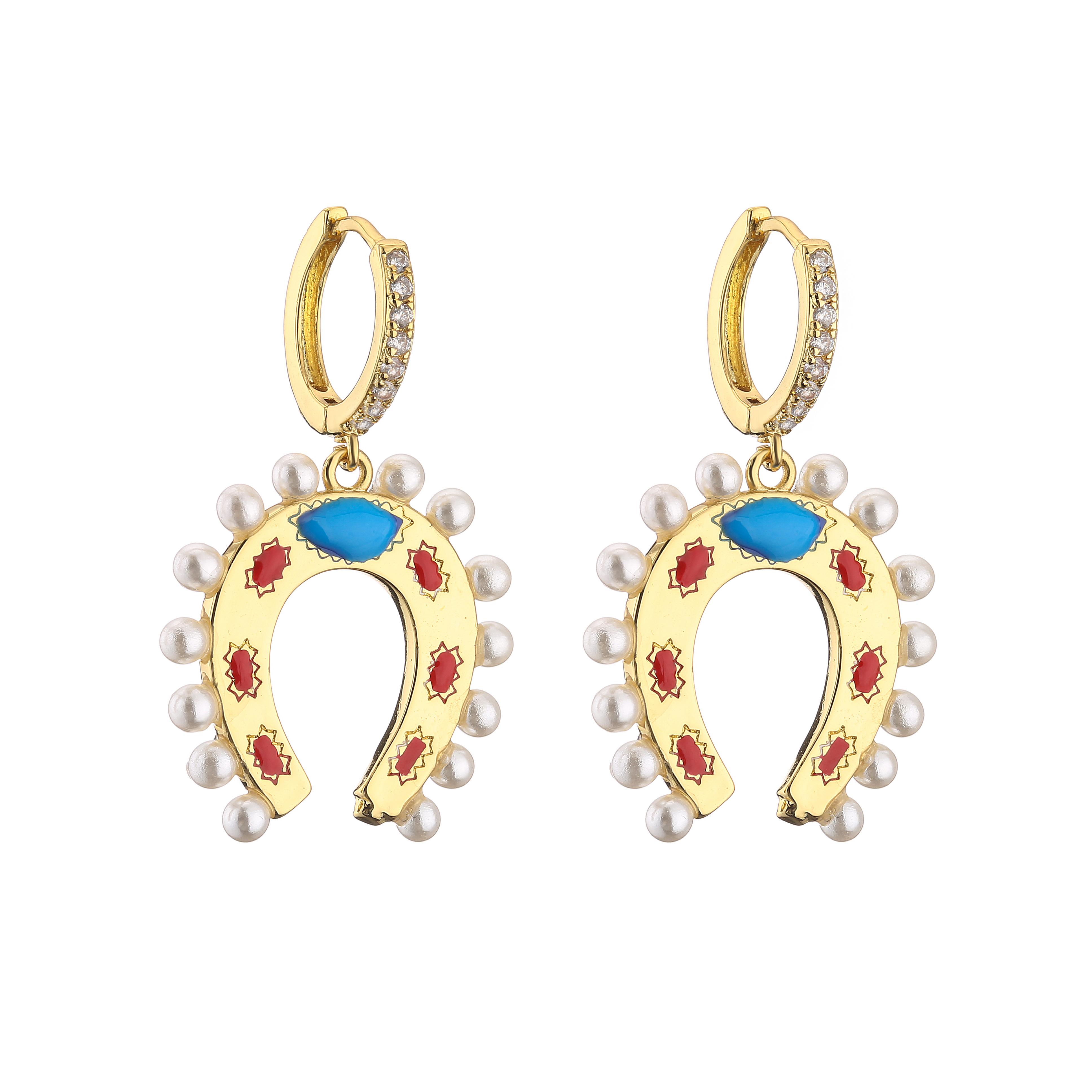 

HECHENG,Pearl Earring ,Horseshoe Pendant Colorful Earrings for Women,Cooper 18k Gold Plated Accessories Wholesale
