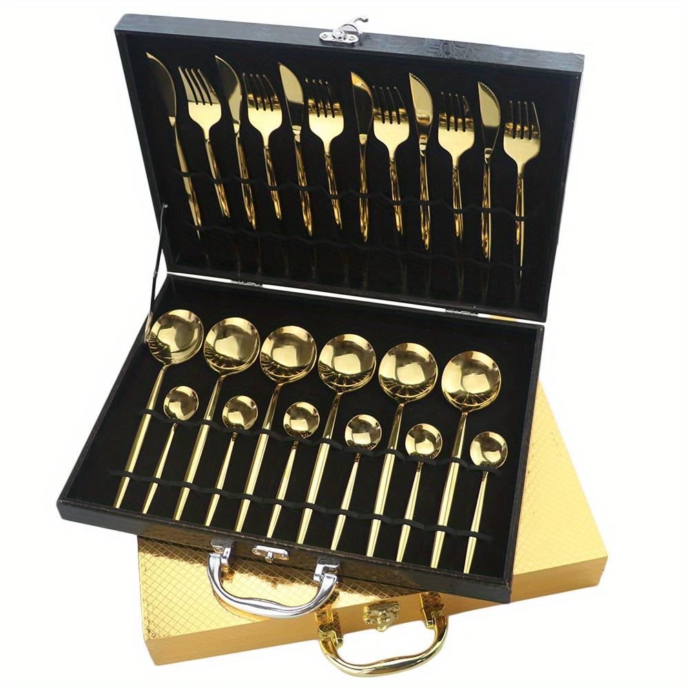 24pcs Cutlery Collection Case Gift Box for 24 Pcs Tableware Set Antioxidative Wooden Gift Box Gold Black Storage Box