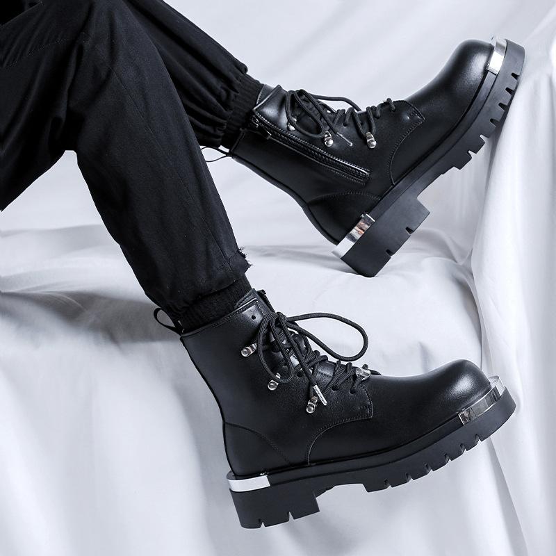 Men Fashion High Motorcycle Boots  Designer Original Leather Shoes Stage Nightclub Dress Cowboy Platform Boot Ankle Botas