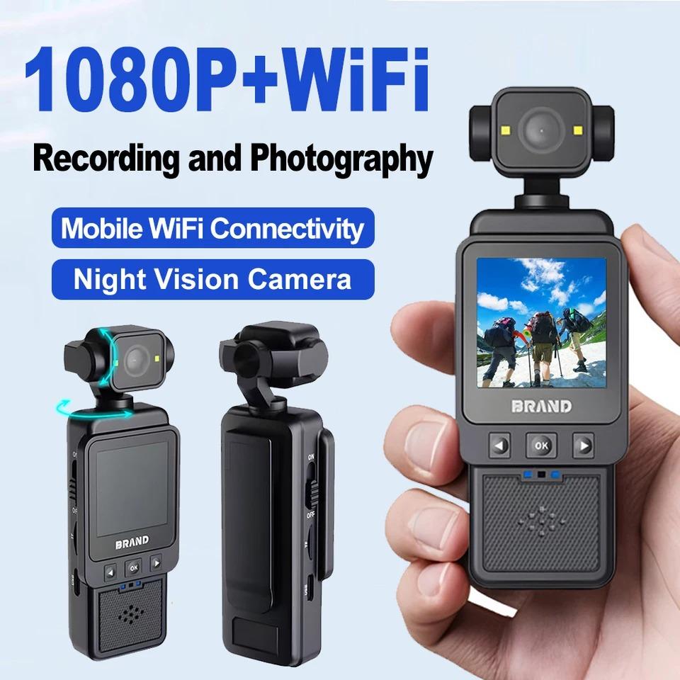 HD 1080P Mini Camera 360 ° Rotating Handheld Action Camera WiFi Sports Wearable Body Camera Travel Bicycle Driver Recorder Outdoor Motion Camera