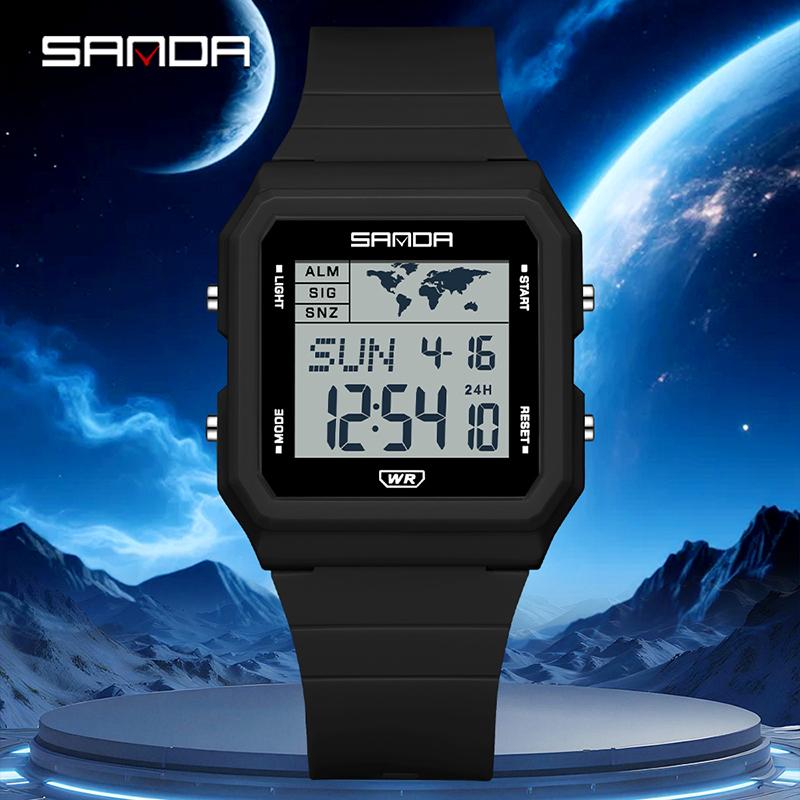 SANDA Outdoor Sport Fashion Men Electronic Watches Multifunction Alarm Clock Countdown LED Luminous Waterproof Men Wristwatc