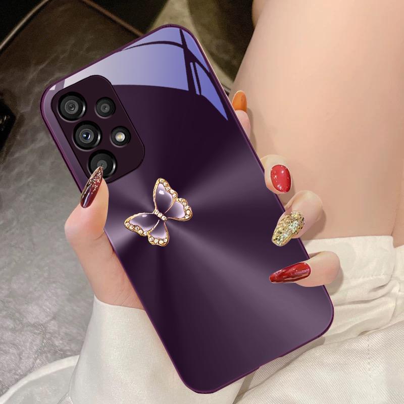 Aurora Butterfly Pink For Samsung Galaxy S10 4G S20 11E 30 S21 21Fe 22 S24 Pro S23 Ultra 5G S8 S9 Tempered Glass Phone Case