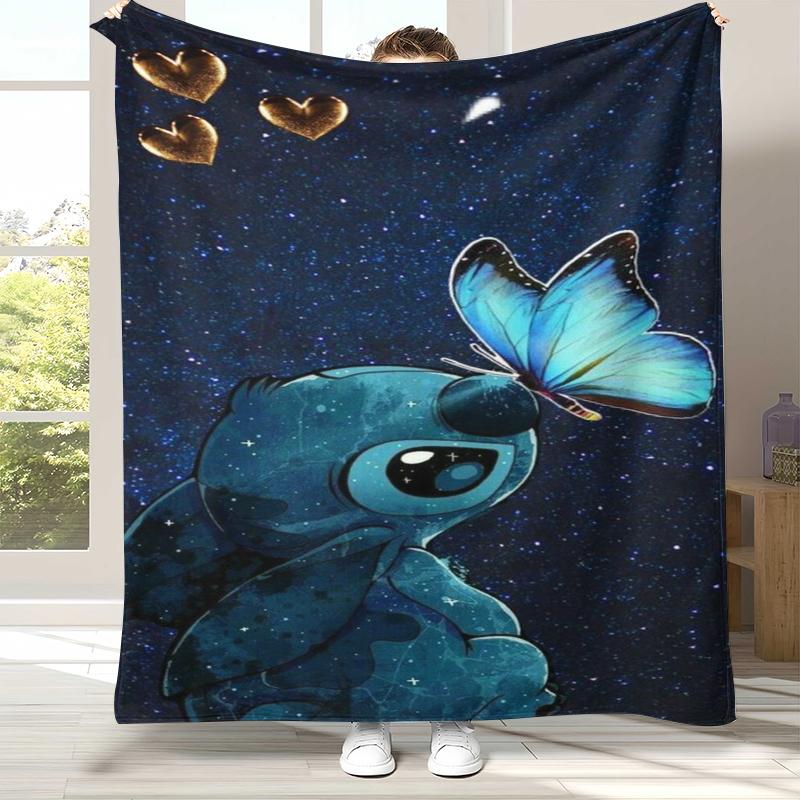 

Kawaii S-Stitch Cartoon Flannel Blanket,Ultra Soft Warm Plush Throw for Home Bedroom Bed Sofa Cover Camping Picnic gift kids 75x90cm