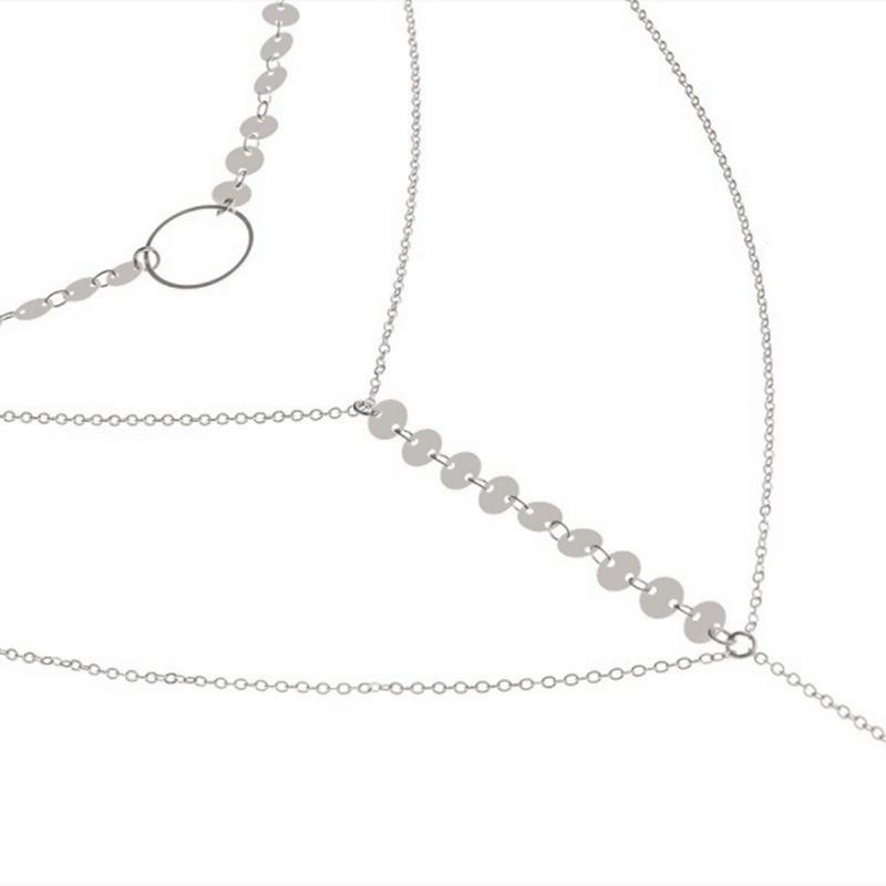 Персонализированное женское ручной работы модное трендовое длинное ожерелье-цепочка, многослойное ожерелье с дисками и бахромой, стритстайл серебряный