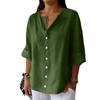 Women's Fashion Casual V-Neck Buttoned Seven Sleeve Cotton Linen Top