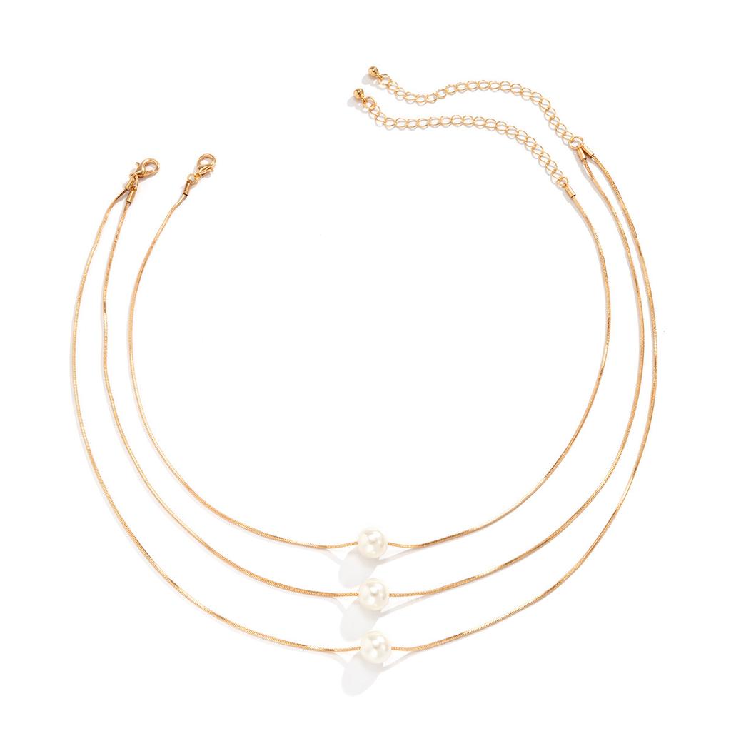 Accessories, simple imitation pearl box chains stacked with multi-layer necklaces, versatile geometric beaded necklaces for women