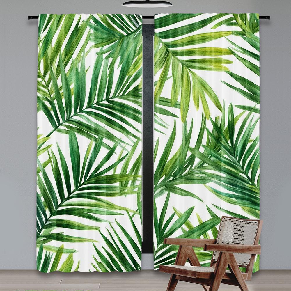 Set Of 2 Plant Curtain Tropical Palm Leaves Natural Feelings Suitable Living Room Bedroom Kitchen Bathroom Polyester Ideal For Great