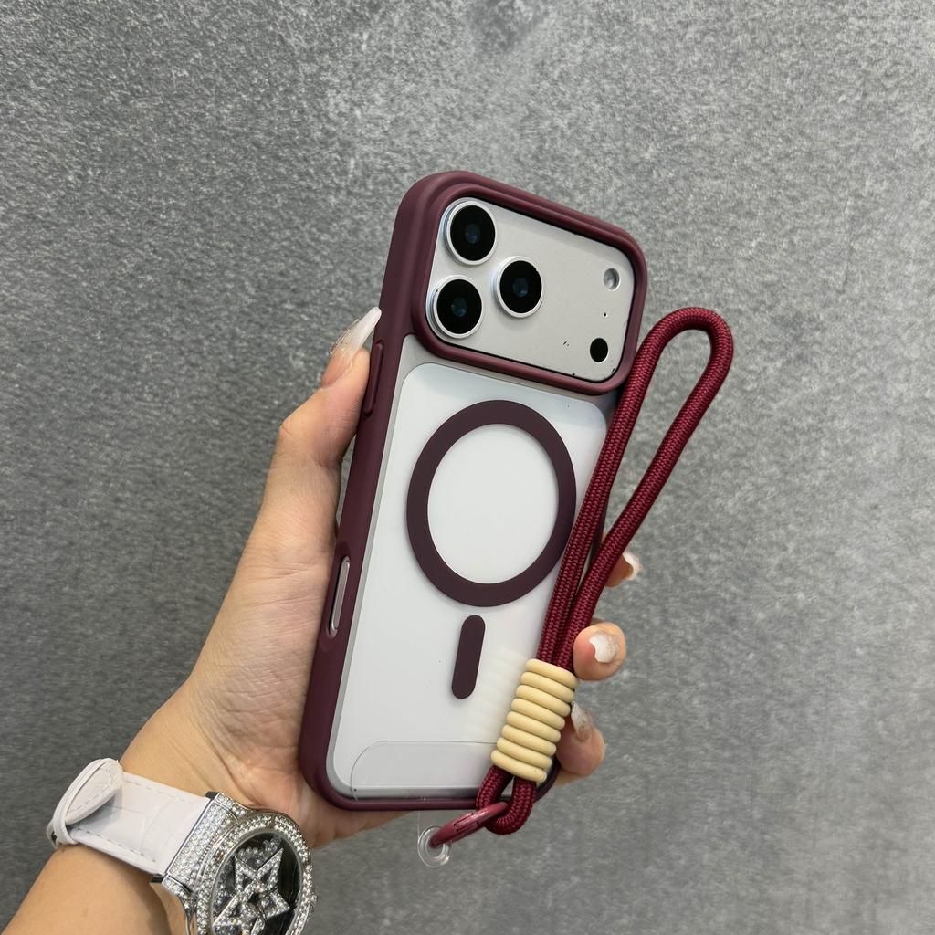 Luxury Transparent Shockproof Phone Case with Lanyard for Iphone 17 16 15 14 13 Pro Max Magnetic Wireless Charging Protect Cover