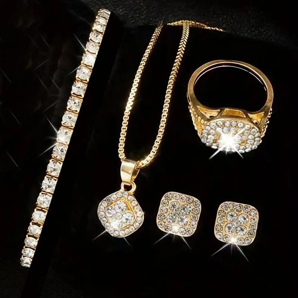 6pcs Luxury Rhinestone Women Quartz Watch With Rhinestone Bracelet Necklace Ring And Earrings Fashion Jewelry Set For Daily Wear