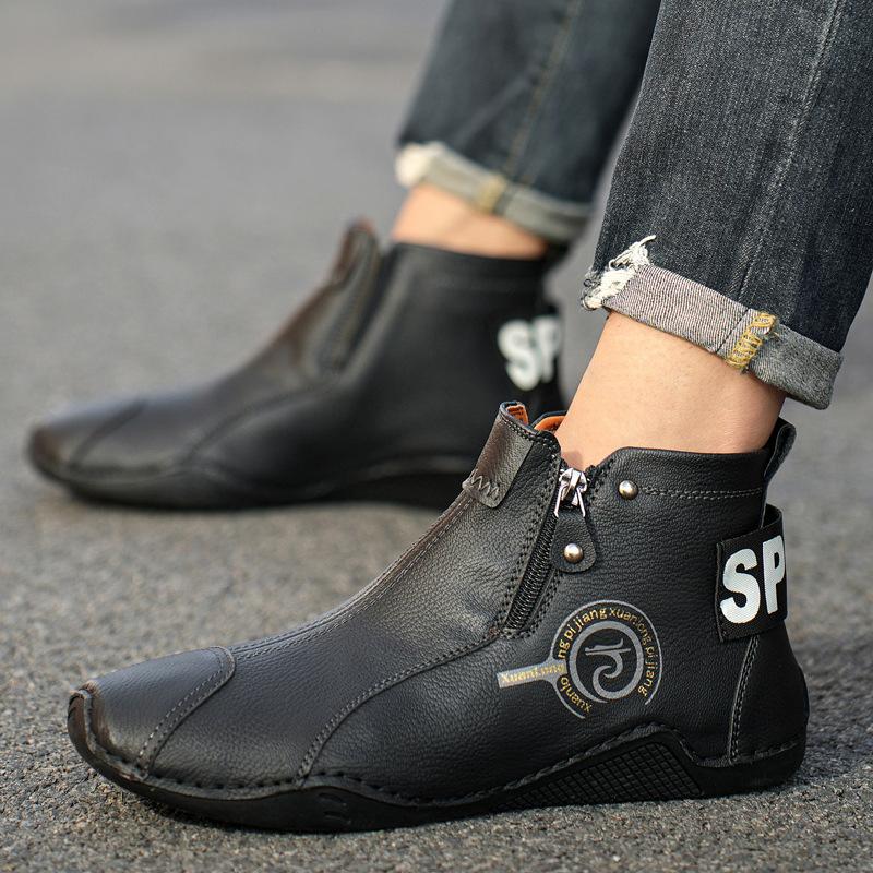 New Popular Large-size Men's High-top Martin Boots with Cotton Thermal Zipper Men's Shoes