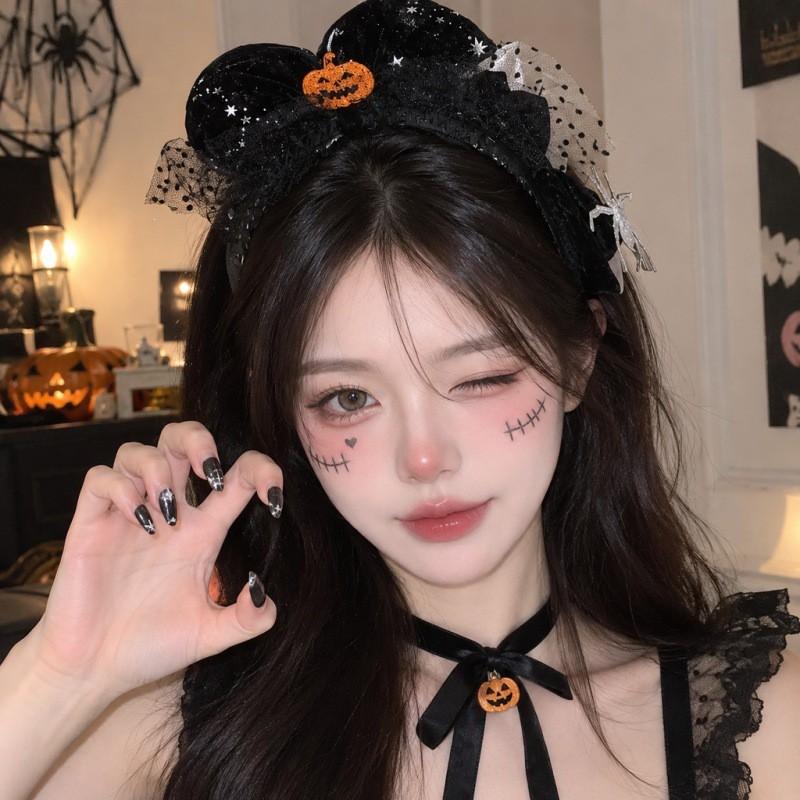 Halloween Hair Accessories Set: Spider Web Pumpkin Bat Ghost Bow Headbands Clips Women Costume Party