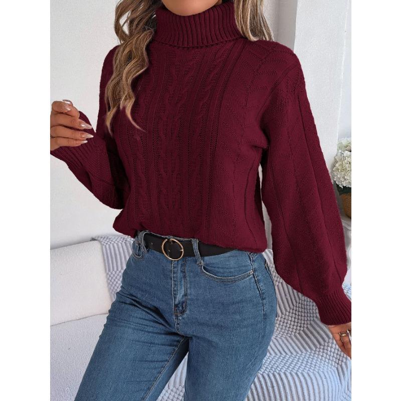 Suéter de Punto de Cuello Alto Casual de Manga Larga para Otoño e Invierno para Mujer