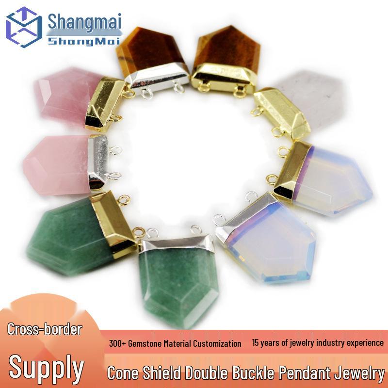 

Natural Double Bail Crystal Shield Pendant Half Bezel Jewelry Accessory
