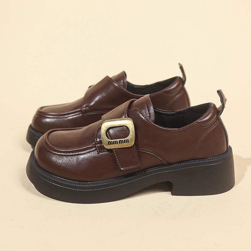 British Style Fashion Simple Loafers Square Buckle Soft Leather Women's Shoes 2025 Spring and Autumn New Height Increase Versatile Casual Shoes