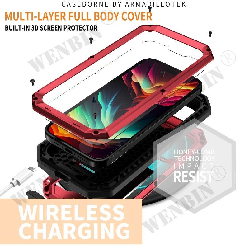 Militärische Hülle für IPhone 15 14 13 Pro Max Mini Grade Ganzkörper Robuste Luxus Eingebauter Ständer Schiebe Kamera Schutzhülle