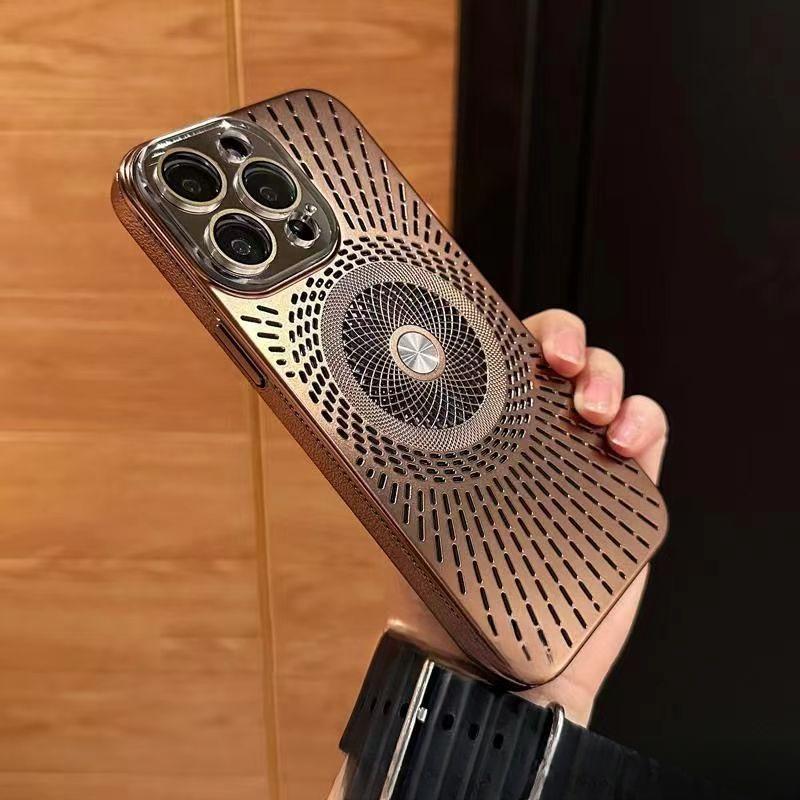 Ice-sensing Hollow Heat Dissipation Magnetic Case Suitable for IPhone 16 Mobile Phone Case Apple 14 Full-inclusive Anti-fall Protection Case