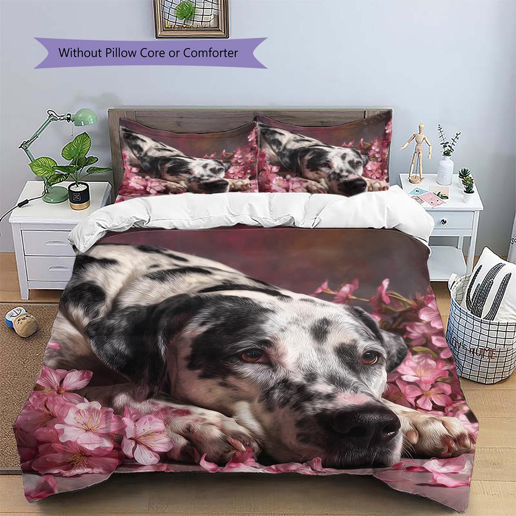 Pink Dalmatian Pattern Bedding Home Decoration Birthday Gift (1 * Duvet Cover + 2 * Pillowcase, Without Core)
