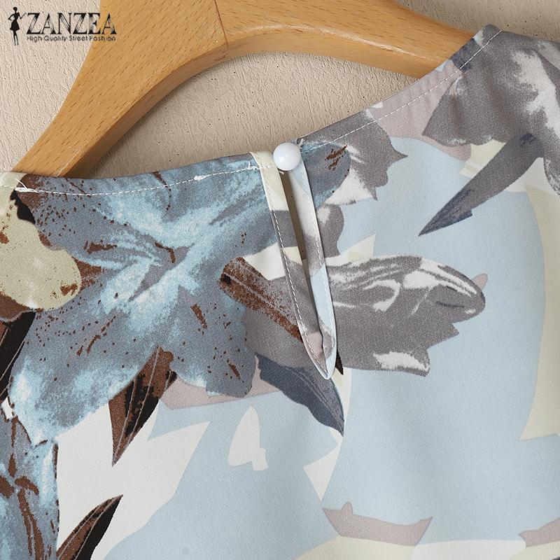 ZANZEA Women Summer Round Neck 3/4 Sleeve Loose Print Blouse