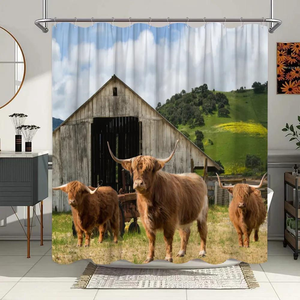 Antique Car Shower Curtain Vintage Classic Old Truck Car On Farm Field Retro Rustic Farmhouse Fabric Bathroom Decor Curtain Hook