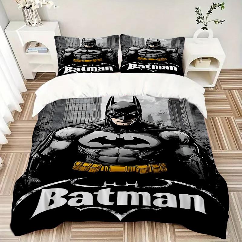 3pcs Batman Hero Bedding Set, Soft Polyester Duvet Cover and Pillowcases Machine Washable Seasons all suitable & Guest Room Decor262