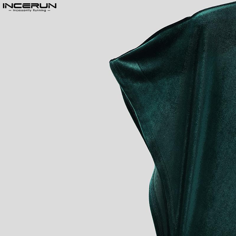 INCERUN Herren Rollkragen Ein-Schulter Ärmel Glitzer Hohe Schlitze Lässige Lange Oberteile T-Shirts