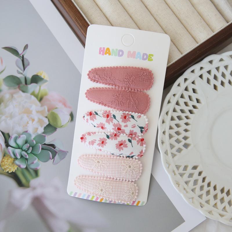 6Pcs/set Cute Floral Cotton Hair Clips Set Plaid Fabric Bows for Girls Baby Kids Hair Accessories Finishing Bangs Kids Headwear