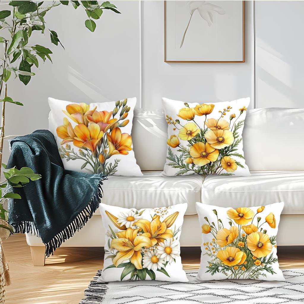 Yellow Floral Pattern Pillowcase Printed Polyester 40/45/50cm Throw Pillowcover Decorative Sofa Cushion Pillowslip Home Decor
