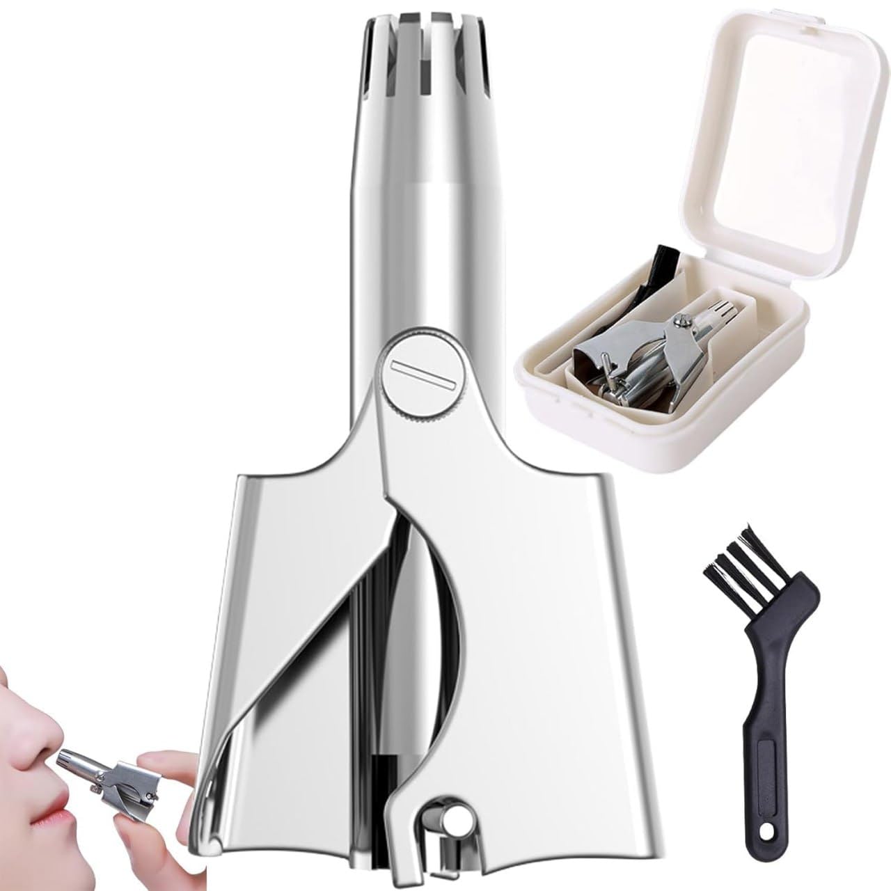 TRENDYQUORA Manual Stainless Steel Nose Hair Trimmer, Precision Rotary Blade Nose and Ear Hair Grooming Tool, Portable Painless Non Electric Trimme