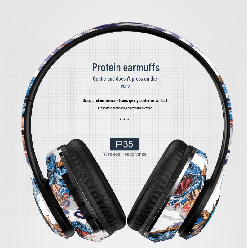 P35 Head-mounted Bluetooth Earphones: Wireless Luminous Graffiti-Style Stereo Sports Headset