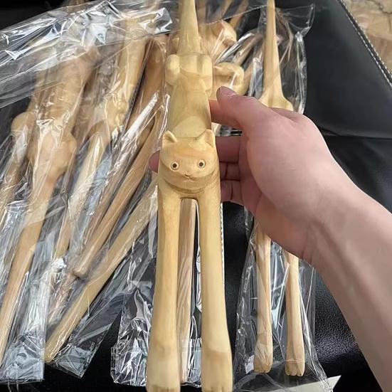 Coçador de Costas de Madeira Yousheng Portátil em Forma de Animal Cabo Longo Áreas de Difícil Acesso Alívio da Coceira Coçador de Costas Massageador