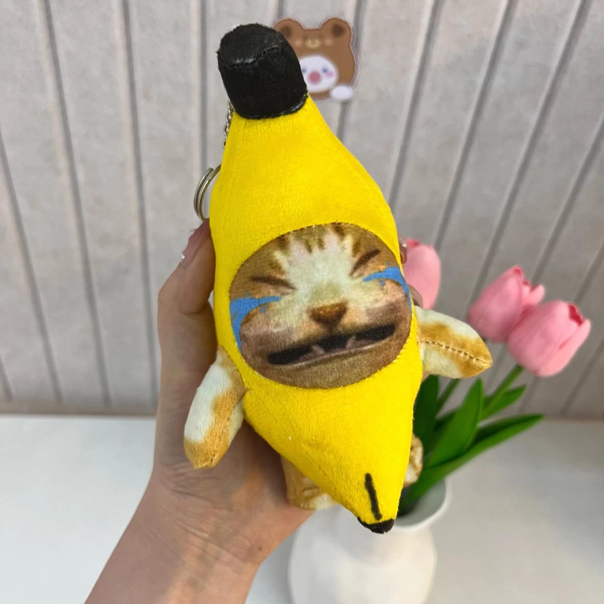 Banana cat voice keychain cute funny creative trick doll bag pendant banana cat plush vocal pendant